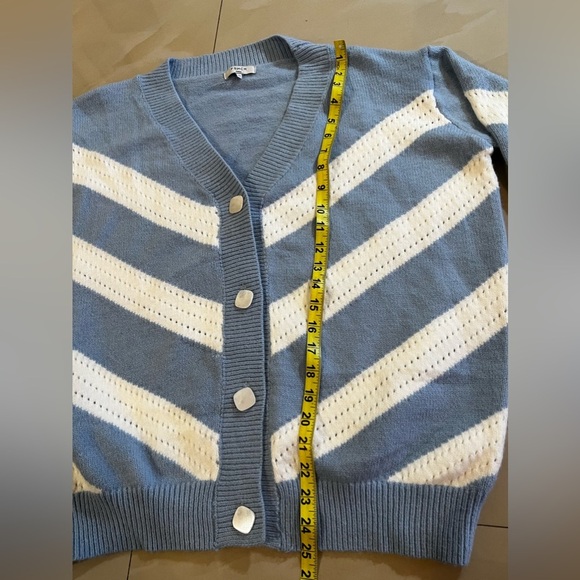 FRNCH Blue & White Open Front Lahlia Cardigan Size M Knitting long sleeves - Picture 5 of 16